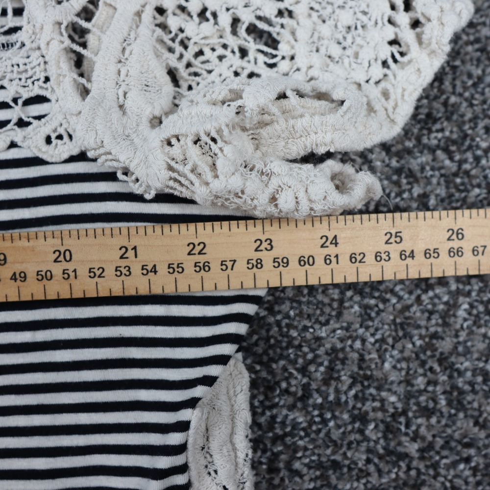 Adiva Womens 1X Striped Crochet Open Lace Short Sleeve Top Black & White VTG 00s - Picture 8 of 10